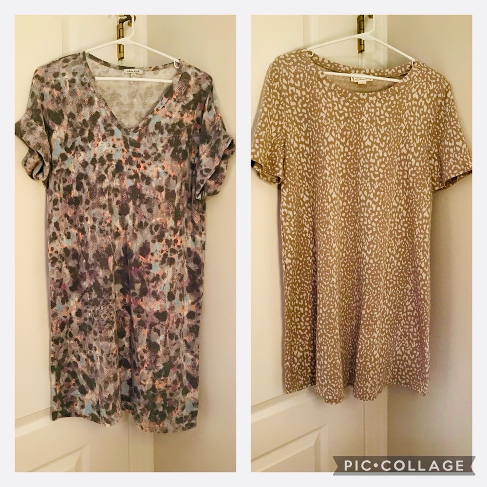 Summer Set 2 T-Shirt Dresses Short Sleeve Stretch Pullover A-Line Large Bundle